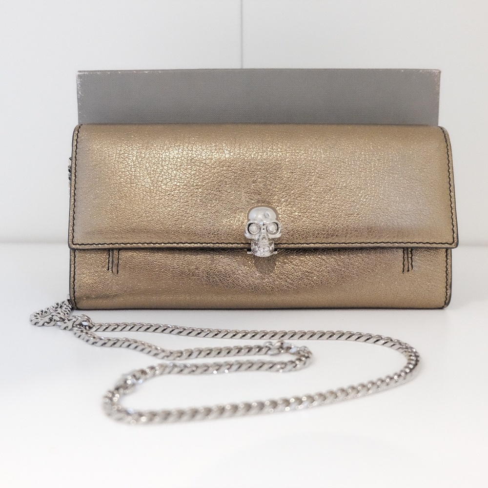 Alexander McQueen Metallic Chain Long Wallet Skull
